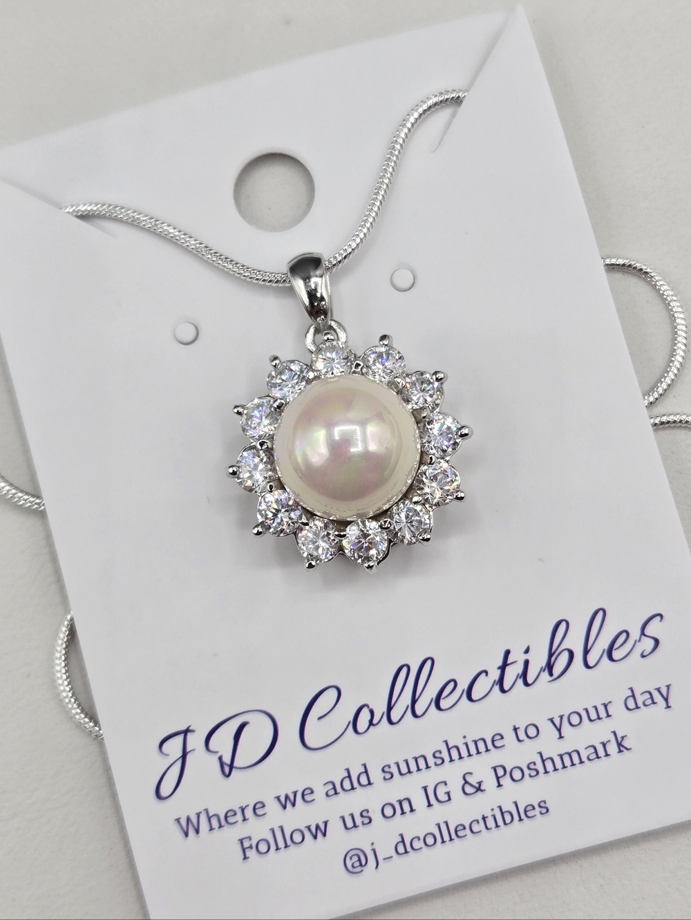 Swarovski Crystal Elements Silver Statement Necklace Pearl 20 inch Prom Bridal